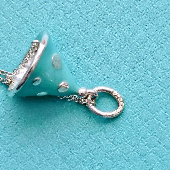Tiffany & Co. Blue Enamel Party Hat Birthday Silver Charm Pendant Necklace - Picture 3 of 6